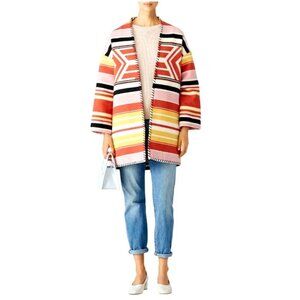 Rebecca Minkoff Coat Women Medium‎ Red Aztec Kahlo Open Front Striped Luxury